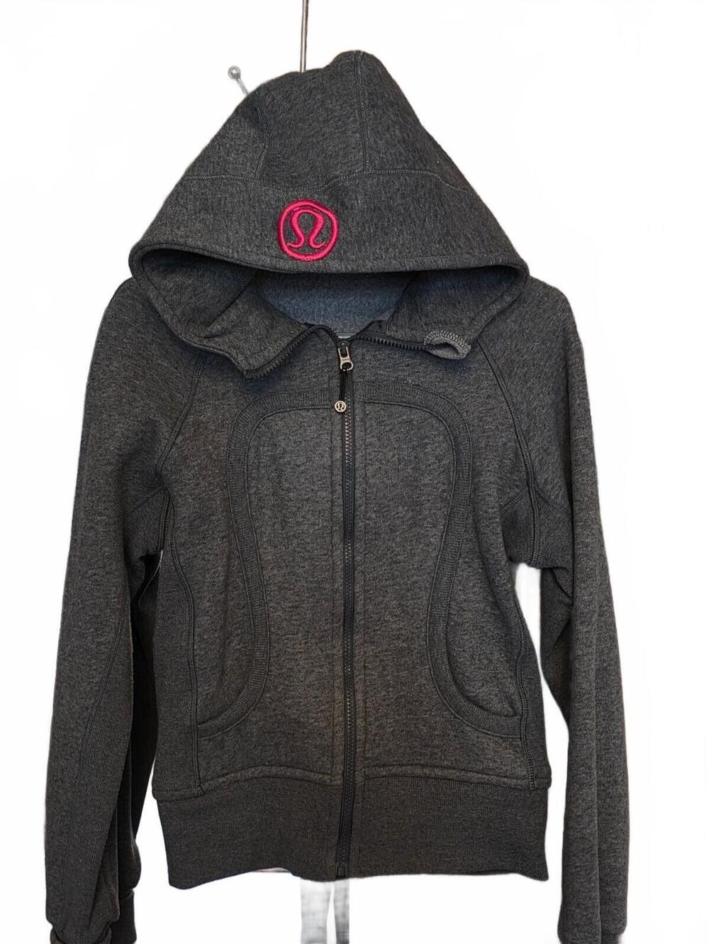 lululemon Scuba Hoodie Heathered Gray Pink Logo Sz Small